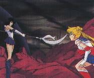 Sailor Saturn bedroht Sailor Moon